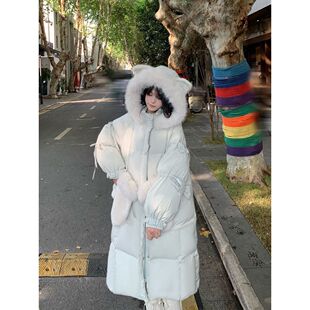 【暖腹猫咪】可爱狐狸耳连帽外套女秋冬季新款甜美设计感长款棉服