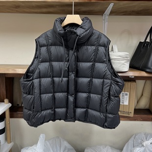 欧货2025冬季新款时尚立领抽绳羽绒服马甲女短款95白鸭绒坎肩外套