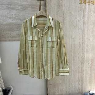 衬衫 100%苎麻条纹长袖 女宽松休闲翻领单排扣上衣 新款 欧货2026春季