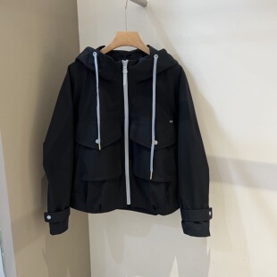 872708大口袋连帽短款外套女2026春季新款宽松休闲工装冲锋衣夹克