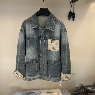 2026春季 复古水洗翻领牛仔外套女设计感刺绣印花廓形夹克外套 新款