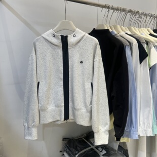 学院风撞色连帽卫衣开衫 女宽松休闲显瘦外套上衣 新款 欧货2026春季