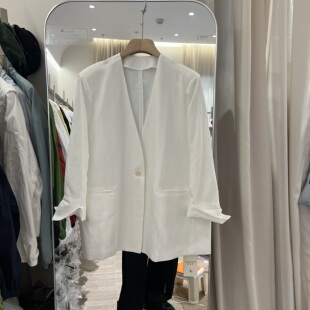 2026夏季 薄款 天丝亚麻V领西装 外套女气质高级感休闲西服上衣 新款