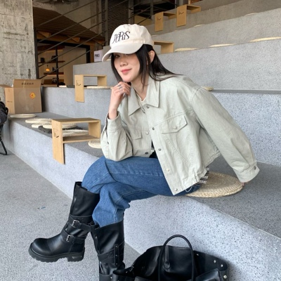 韩系短款做旧牛仔外套夹克上衣女