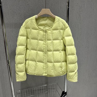 2025冬季新款设计感圆领方格羽绒服女短款小个子90白鸭绒保暖外套