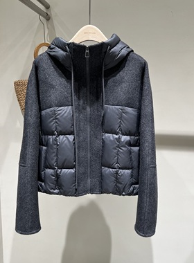 设计感双面羊毛拼接连帽羽绒服女2025冬季新款短款90白鸭绒外套潮