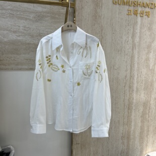 衬衫 重工刺绣天丝亚麻长袖 女宽松休闲老钱风上衣 新款 欧货2026春季