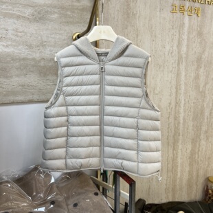 韩系针织连帽90白鸭绒羽绒马甲女26秋冬轻薄无袖背心外穿坎肩外套