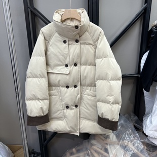 25059冬季高级感立领双排扣中长款羽绒服女加厚保暖95白鸭绒外套