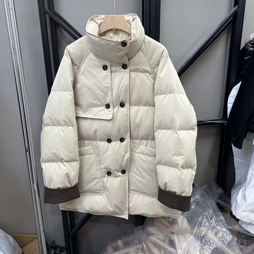 时尚立领双排扣中长款羽绒服外套