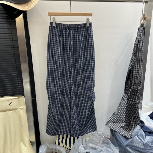 高腰休闲显瘦格子工装阔腿裤长裤