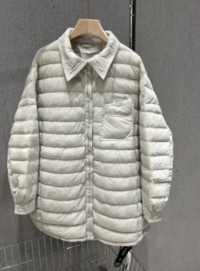 宽松休闲中长款衬衫领羽绒服外套