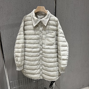 轻薄衬衫领羽绒服女中长款2025冬季新款宽松休闲显瘦90白鸭绒外套