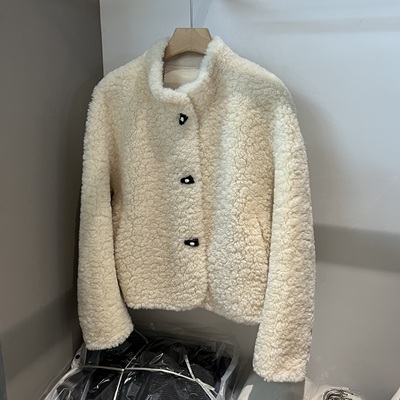 韩版时尚短款羊羔毛皮毛一体外套