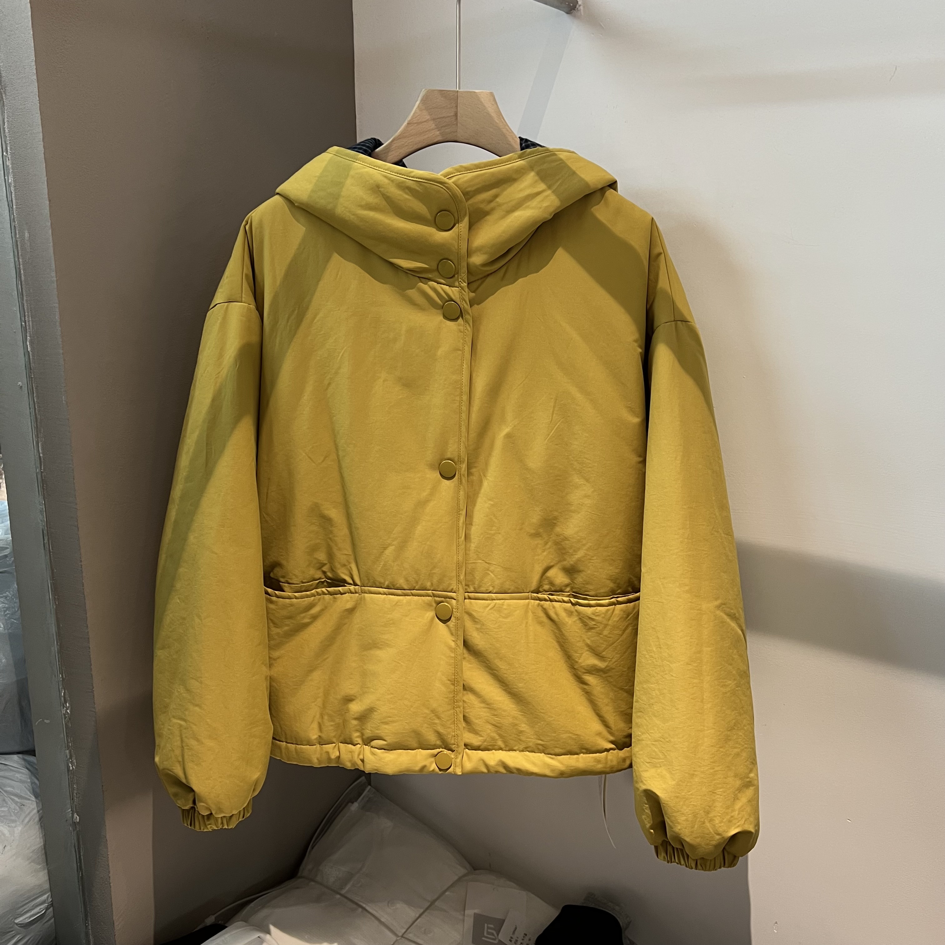 宽松休闲撞色连帽棉衣棉服外套女