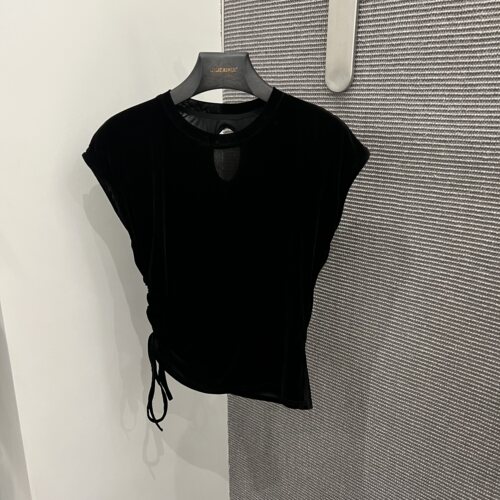 短袖百搭后背镂空丝绒T恤上衣女
