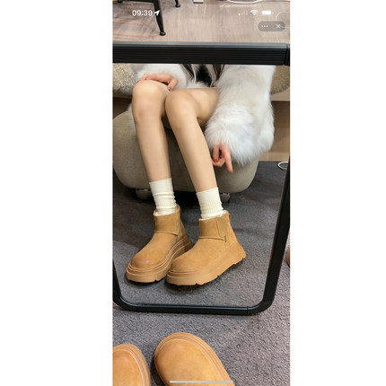 葡萄妈studiolee 羊毛侧拉链增高厚底加绒毛毛雪地靴女冬季棉鞋