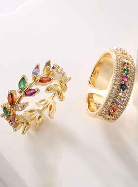 法国cherry kitty 时尚轻奢高级感铜镀18k金微镶彩虹锆石几何