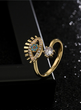 法国cherry kitty  欧美时尚开口铜微镶戒指 幸运恶魔之眼指环可