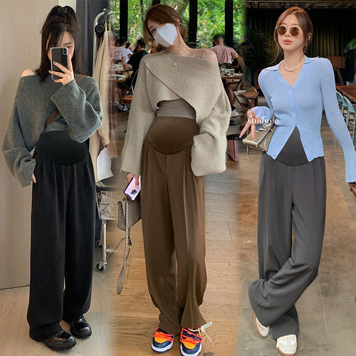 法国gentle motto孕妇西装裤春夏高腰垂感阔腿裤春装宽松显瘦