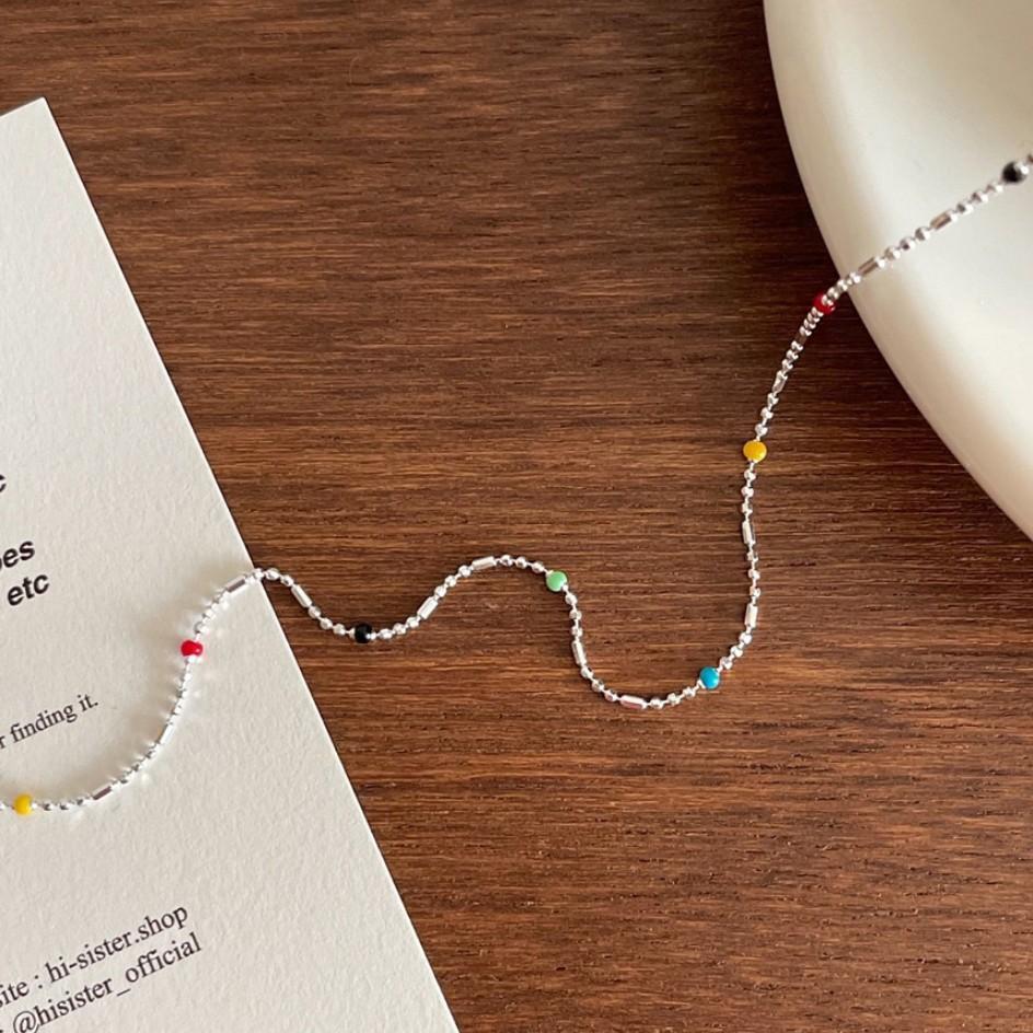 法国cherry kittys925银豆豆链彩虹滴油圆珠锁骨链ins小众设计叠