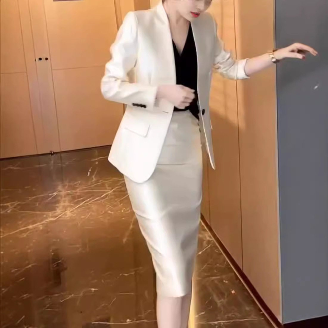 法国cherry kitty新款高级职业套装长袖西服外套高腰半身裙女