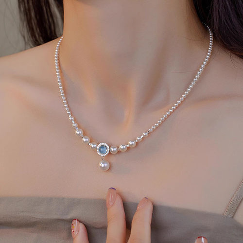 英国设计师topwhits925银海蓝宝珍珠项链女正圆施家ins轻奢手工