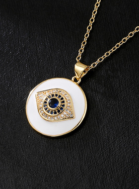 法国cherry kitty 铜18k金复古锁骨链 欧美锆石滴油恶魔之眼项链