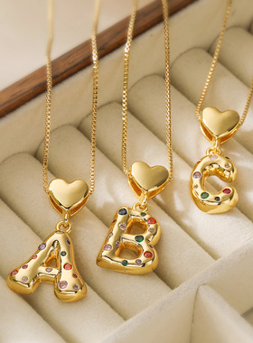 法国cherry kitty 铜镀18k金镶锆石26个英文字母吊坠项链女百搭