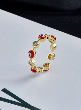 法国cherry kitty  欧美 铜镀18k金滴油恶魔之眼几何开口戒指
