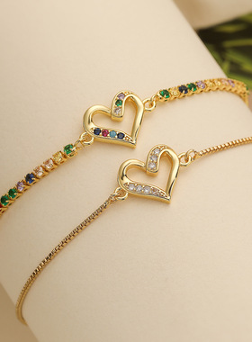 法国cherry kitty 简约轻奢铜镀18k金锆石爱心手链女小众优雅百