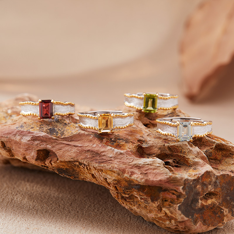 法国cherry kittys925银橄榄石托帕石黄水晶彩宝戒指女拉丝开口戒