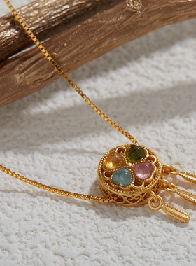 法国cherry kittys925银古法金工艺项链镶嵌碧玺捕梦网复古高雅