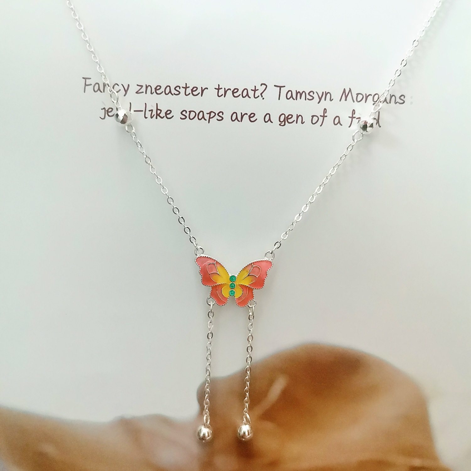 法国cherry kitty银990珐琅彩色蝴蝶项链国风项链女气质流苏长款