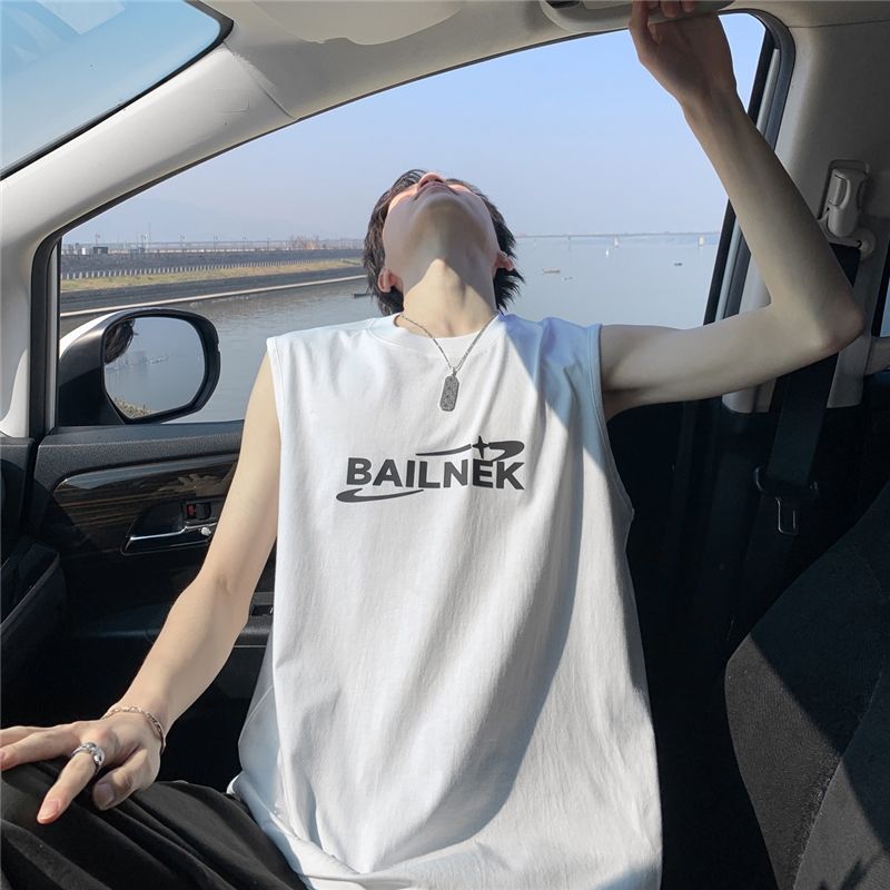 BDLS工作室文艺男女店港风情侣款字母运动背心休闲无袖t恤坎肩潮