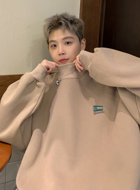 BDLS工作室文艺男女店港风情侣款重磅简约字母加绒半高领卫衣外套