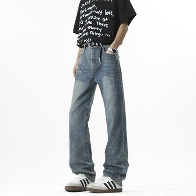 美式高街水洗牛仔裤男士秋季新款修身微喇长裤子