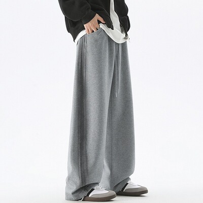 棉复合水洗扎染阔腿直筒运动卫裤男春秋季宽松弯刀休闲裤保暖男女