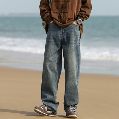 BDLS工作室文艺男女店港风情侣款春韩版猫须马骝洗水高质量牛仔裤