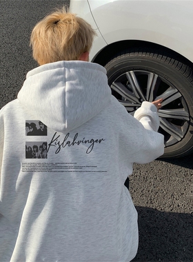 BDLS工作室文艺男女店港风情侣款秋简约字母宽松连帽卫衣外套大码