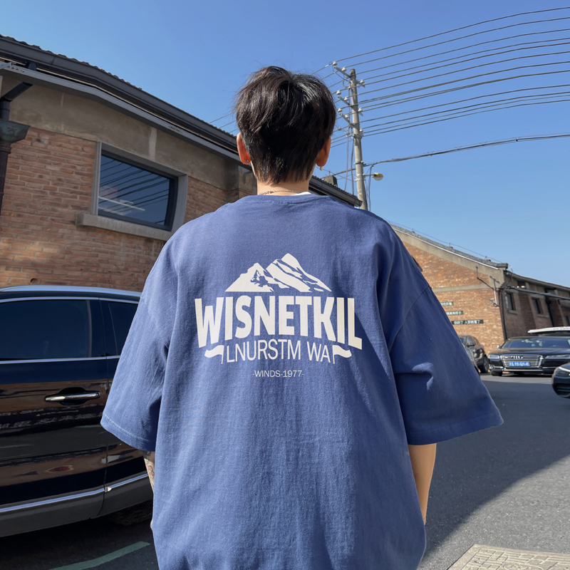 BDLS工作室文艺男女店港风情侣款夏雪山字母情侣圆领短袖T恤大码