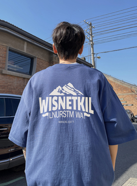 BDLS工作室文艺男女店港风情侣款夏雪山字母情侣圆领短袖T恤大码