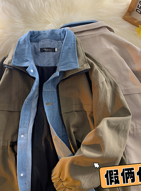 BDLS工作室文艺男女店港风情侣款毛毯假两件外套男防风冲锋衣夹克