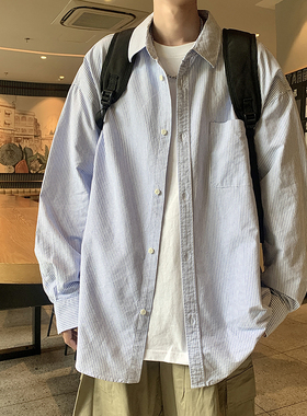 BDLS工作室文艺男女店港风情侣款长袖条纹衬衫男女款外套情侣可穿