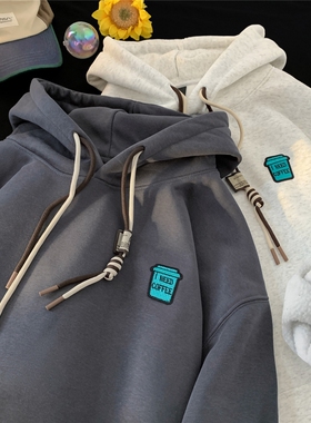 BDLS工作室文艺男女店港风情侣款重磅摇粒刺绣标加绒连帽卫衣学生
