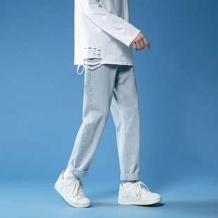 koreastudios店铺insstudios浅色牛仔裤男秋冬直筒裤子韩版潮男裤