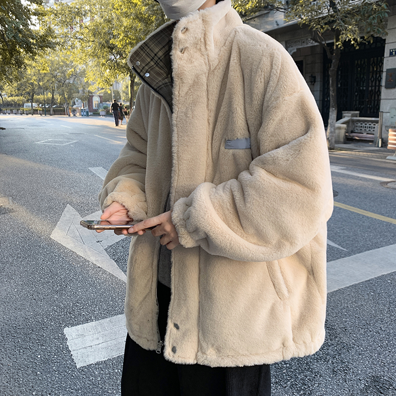 BDLS工作室文艺男女店港风情侣款羊羔毛两面穿加厚棉衣棉服外套潮