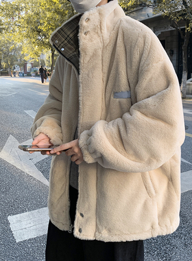 BDLS工作室文艺男女店港风情侣款羊羔毛两面穿加厚棉衣棉服外套潮