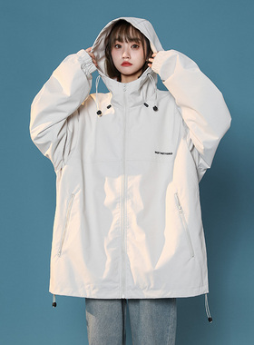 BDLS工作室文艺男女店港风情侣款中性冲锋衣连帽夹克纯色上衣外套