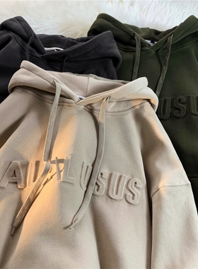 BDLS工作室文艺男女店港风情侣款秋冬新款凹凸钢印连帽卫衣外套男